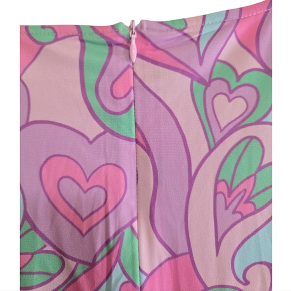 NWT Dolls Kill Sugar Thrillz 70s Psychedelic Heart Mini Dress Small Flare Sleeve - Picture 4 of 7